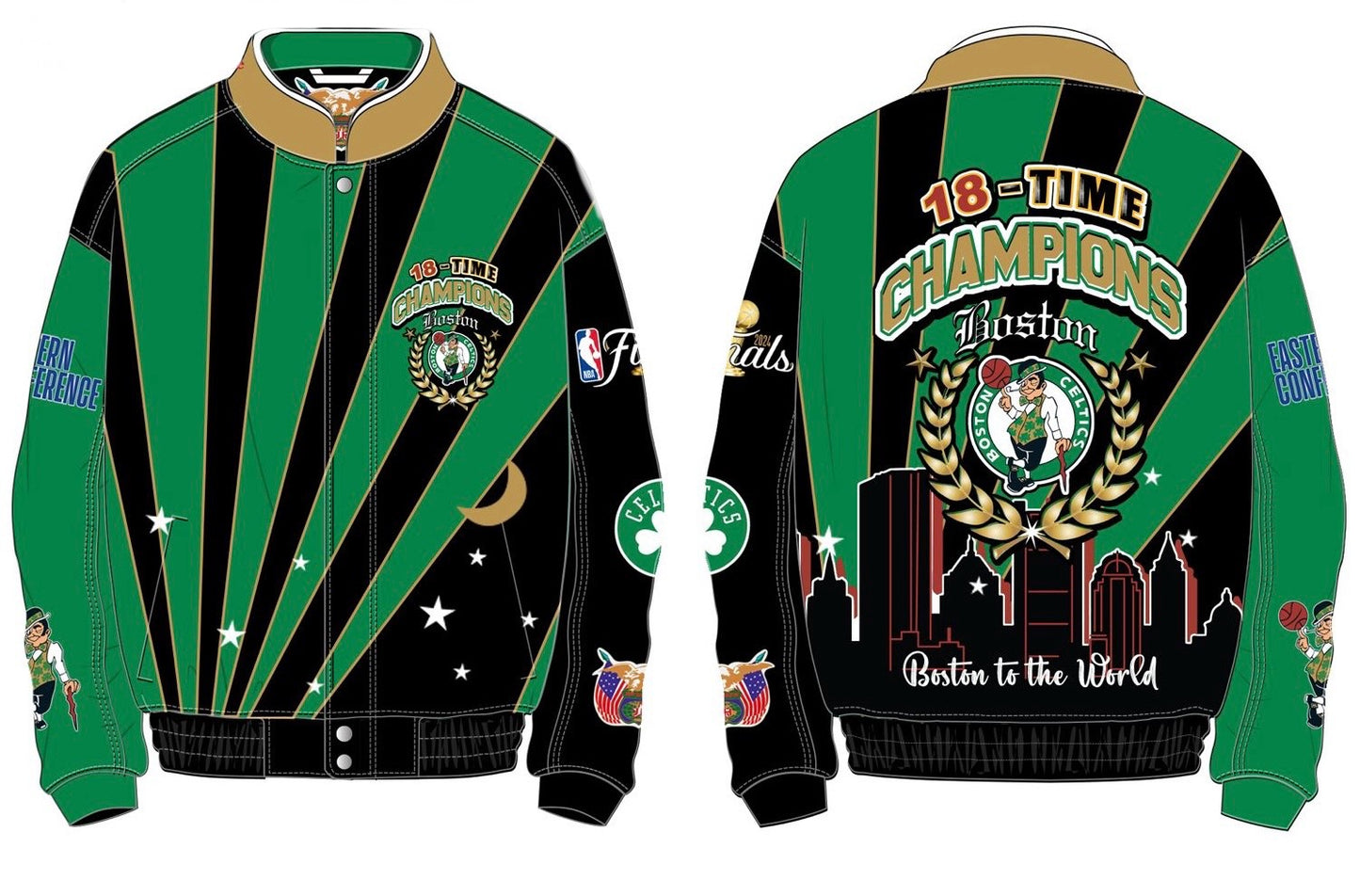 PREORDER: 2024 NBA CHAMPION BOSTON CELTICS SKYLINE FULL LEATHER JACKET