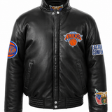 New York Knicks Full Leather Puffer Jacket Black