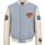 New York "Nova" Knicks Wool & Leather Jacket - Baby Blue