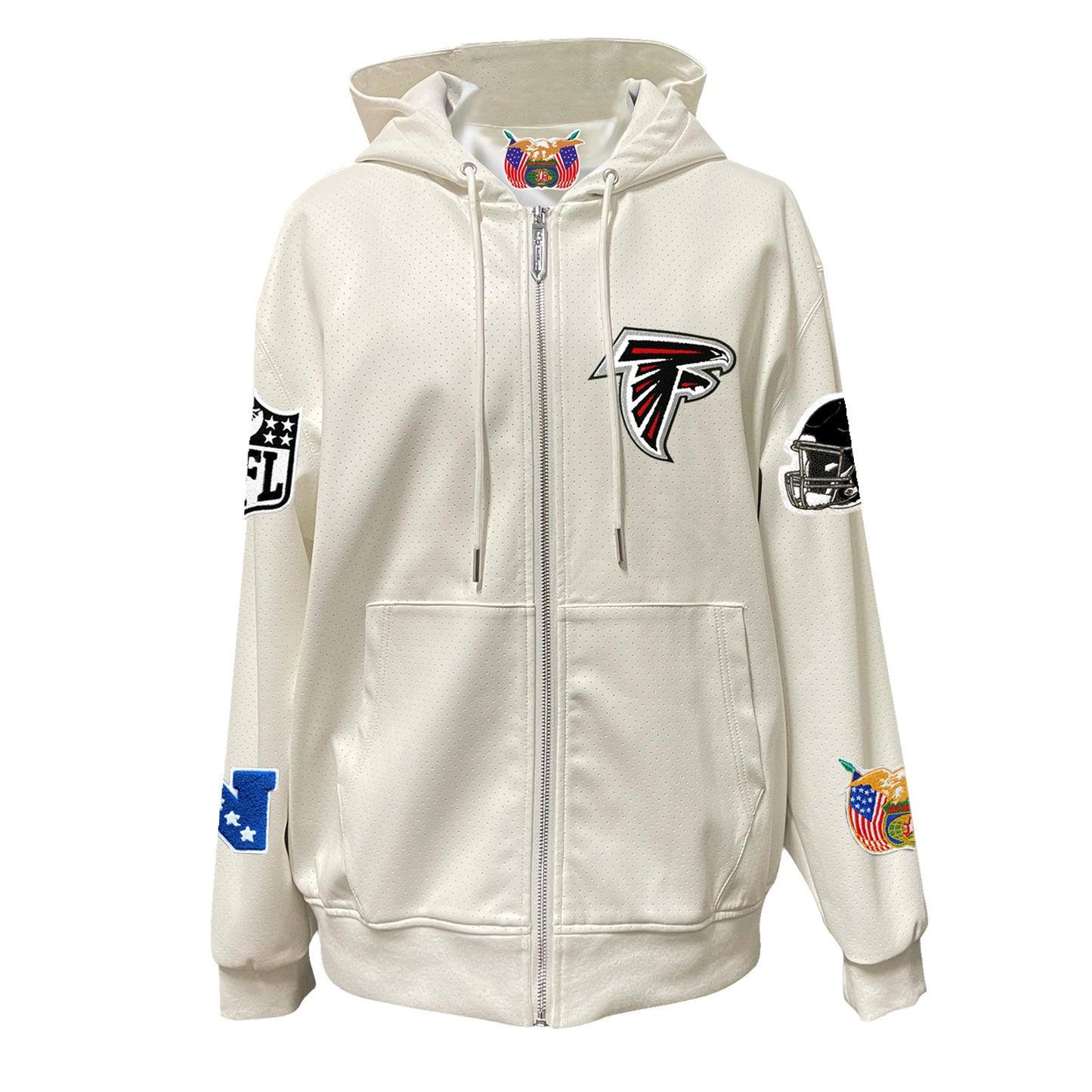 ATLANTA FALCONS LIGHTWEIGHT VEGAN ZIP-UP HOODED JACKET WHITE