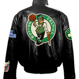 Boston Celtics Full Leather Puffer Jacket Black