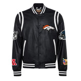 Denver Broncos Vegan Leather Jacket Black / White