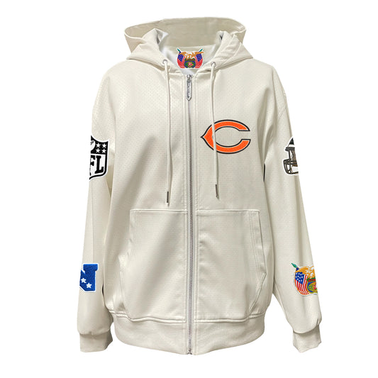 CHICAGO BEARS LIGHTWEIGHT VEGAN ZIP-UP HOODED JACKET WHITE