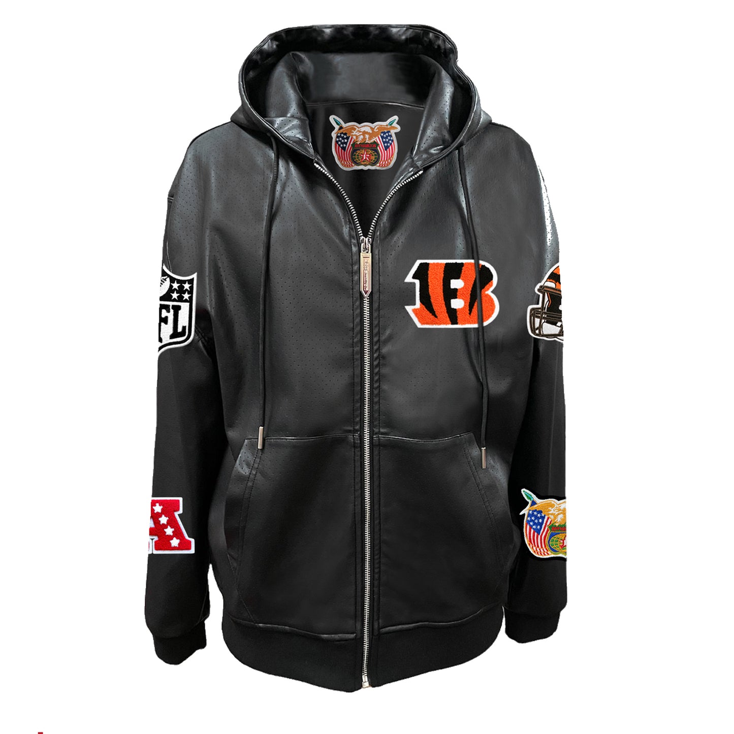 CINCINNATI BENGALS LIGHTWEIGHT VEGAN ZIP-UP HOODED JACKET