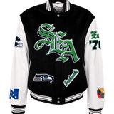 Seattle Seahawks Wool & Leather Old English Jacket Black/White