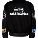 Seattle Seahawks Wool & Leather Jacket Black On Black