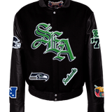 Seattle Seahawks Wool & Leather Jacket Old English Black On Black