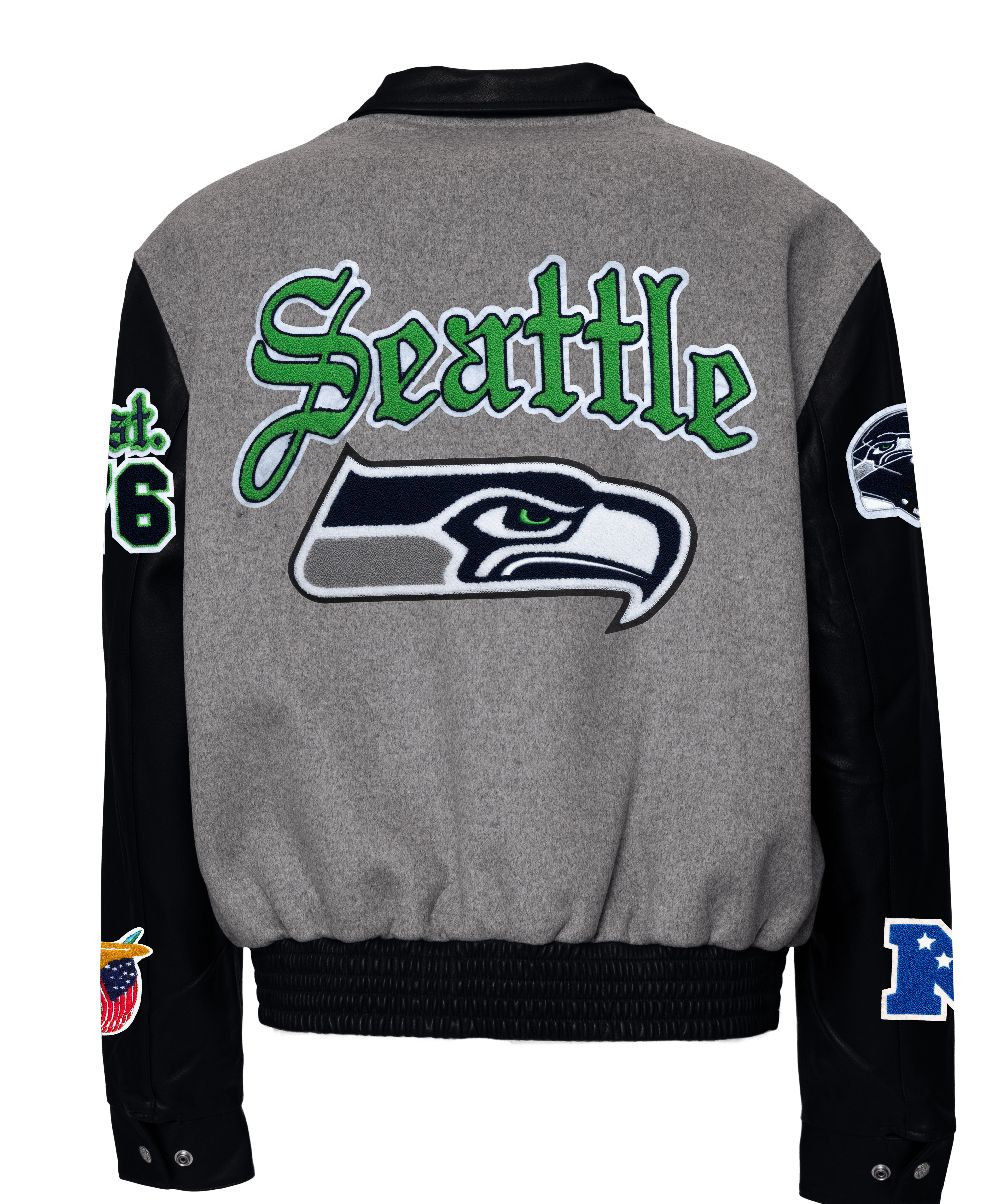 Seattle Seahawks Wool & Leather Old English Varsity Jacket Gray/Black