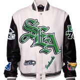 Seattle Seahawks Wool & Leather Old English Varsity Jacket White/Black
