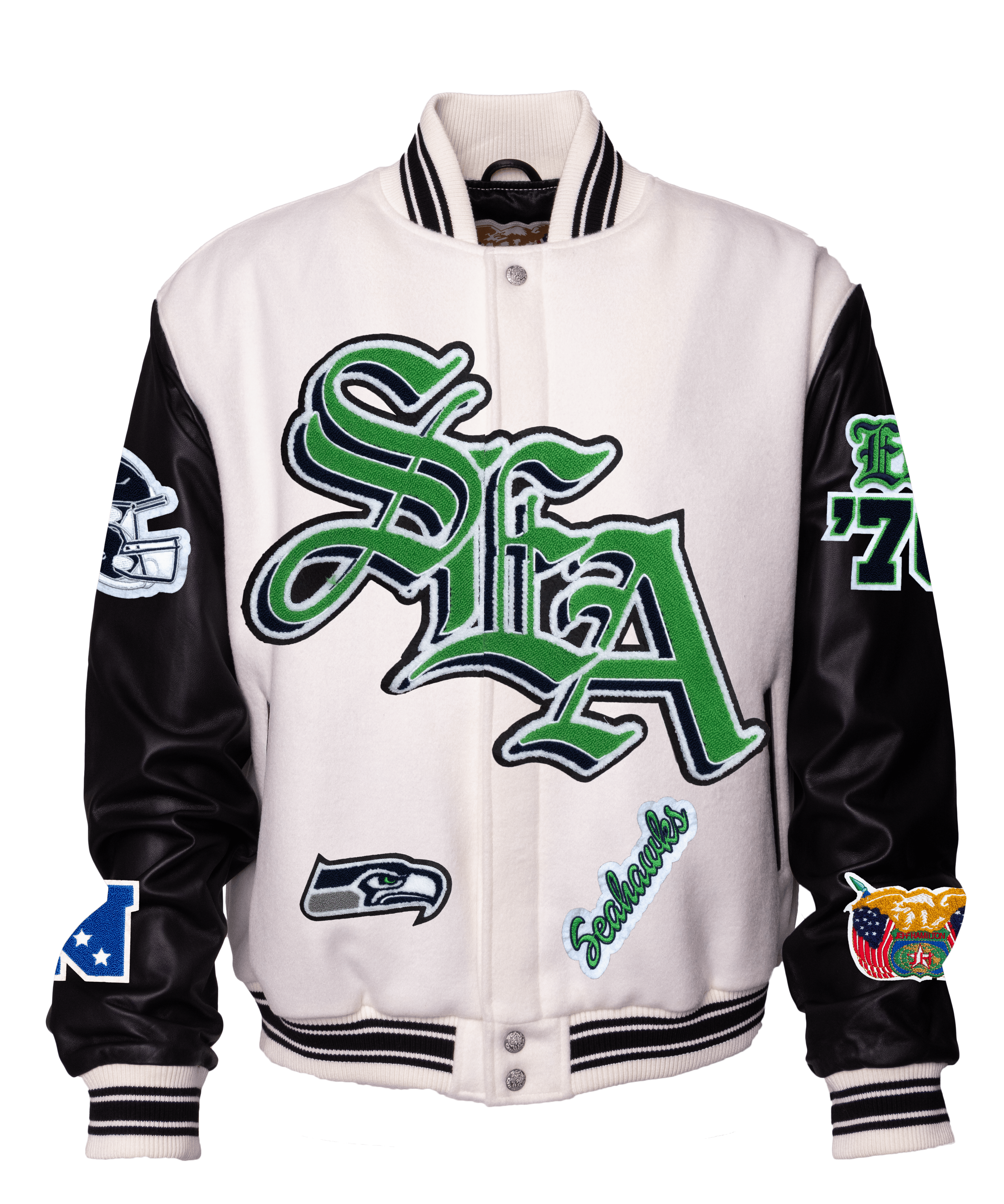 Seattle Seahawks Wool & Leather Old English Varsity Jacket White/Black