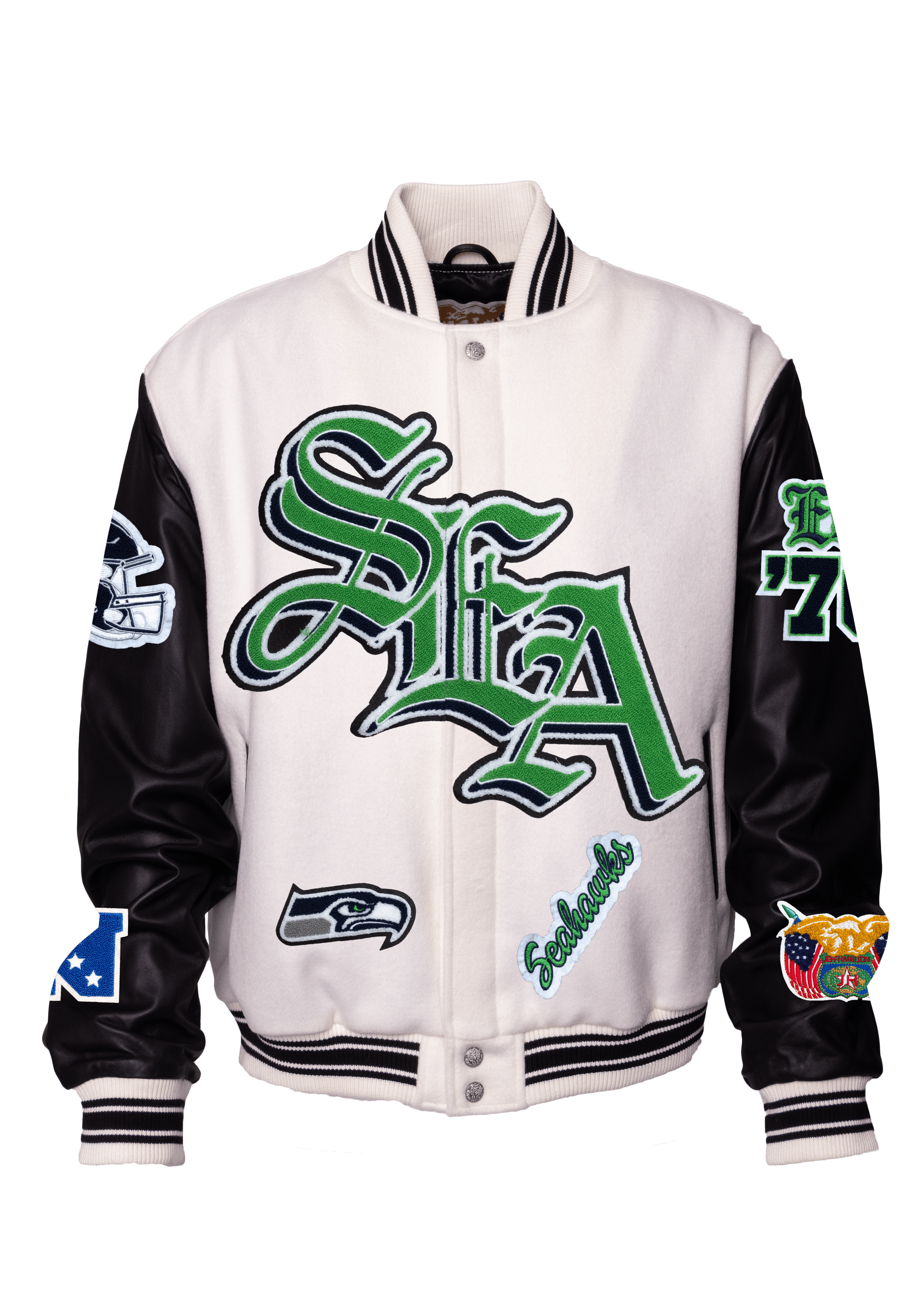 Seattle Seahawks Wool & Leather Old English Varsity Jacket White/Black