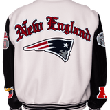 New England Patriots Wool & Leather Old English Varsity Jacket Light White/Black