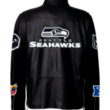 Seattle Seahawks Black Leather Zip-Up Puffer Jacket Black