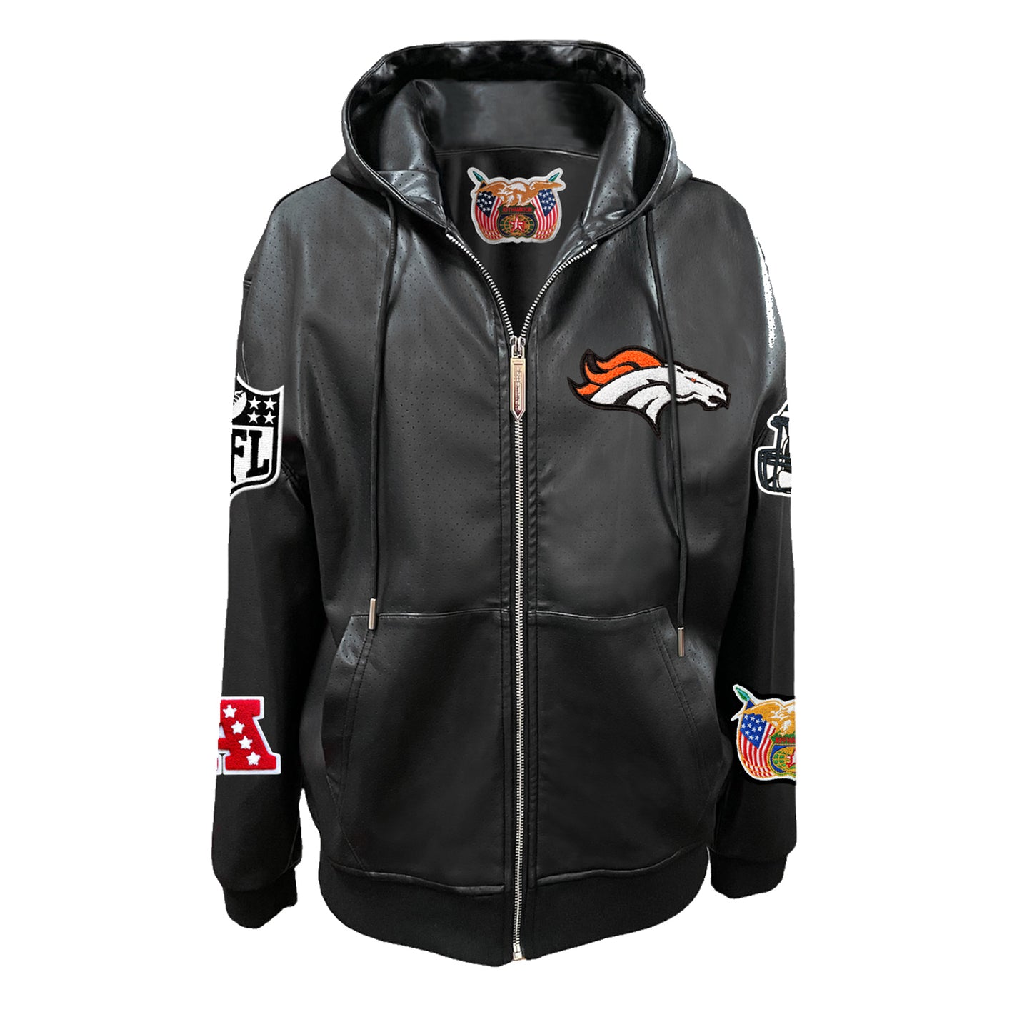 DENVER BRONCOS LIGHTWEIGHT VEGAN ZIP-UP HOODED JACKET