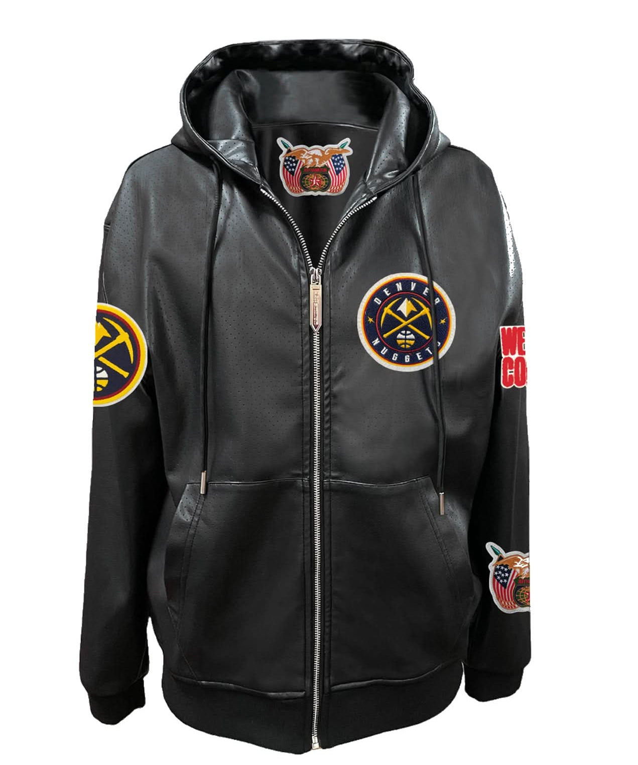 Denver Nuggets Lightweight Vegan Zip-Up Hooded Jacket Black - Front