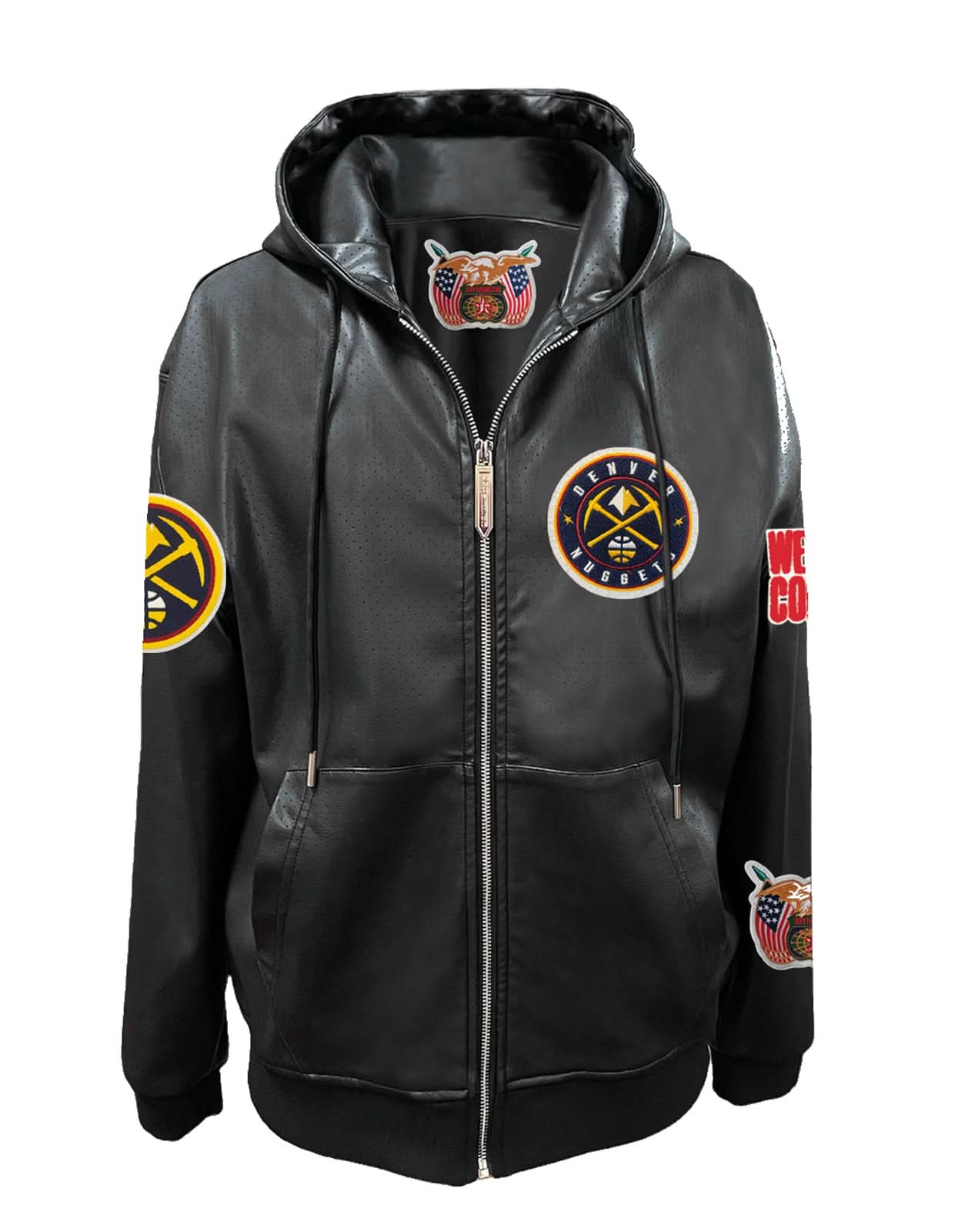 Denver Nuggets Lightweight Vegan Zip-Up Hooded Jacket Black - Front