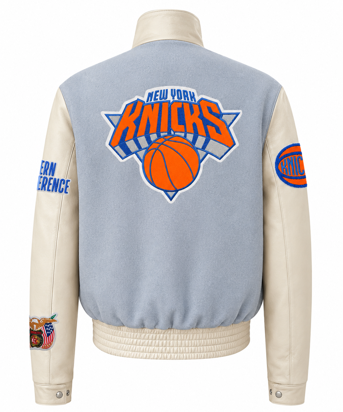 New York "Nova" Knicks Wool & Leather Jacket - Baby Blue