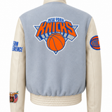 New York "Nova" Knicks Wool & Leather Jacket - Baby Blue