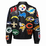 NFL Collage Vegan Leather Jacket Black