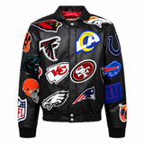 NFL Collage Vegan Leather Jacket Black