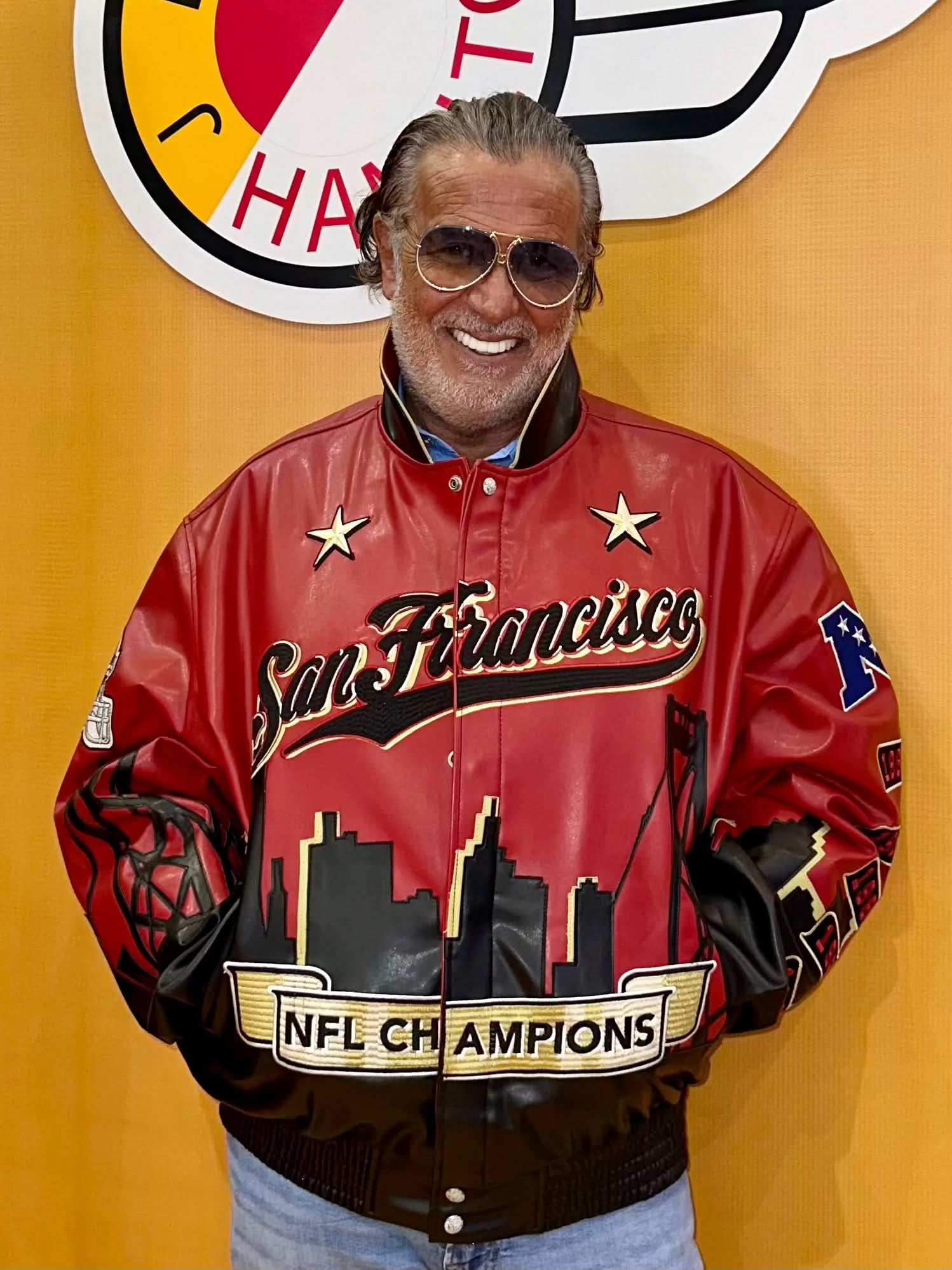 San Francisco 49ers 5X Super Bowl Champion Skyline Vegan Leather Jacke San Francisco 49ers 5X Super Bowl Champion Skyline Vegan Leather Jacke