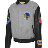 GOLDEN STATE WARRIORS GREY WOOL & BLK LEATHER VARSITY JACKET - AR