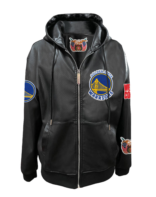 GOLDEN STATE WARRIORS CLIPPERS LIGHTWEIGHT VEGAN ZIP-UP HOODED JACKET