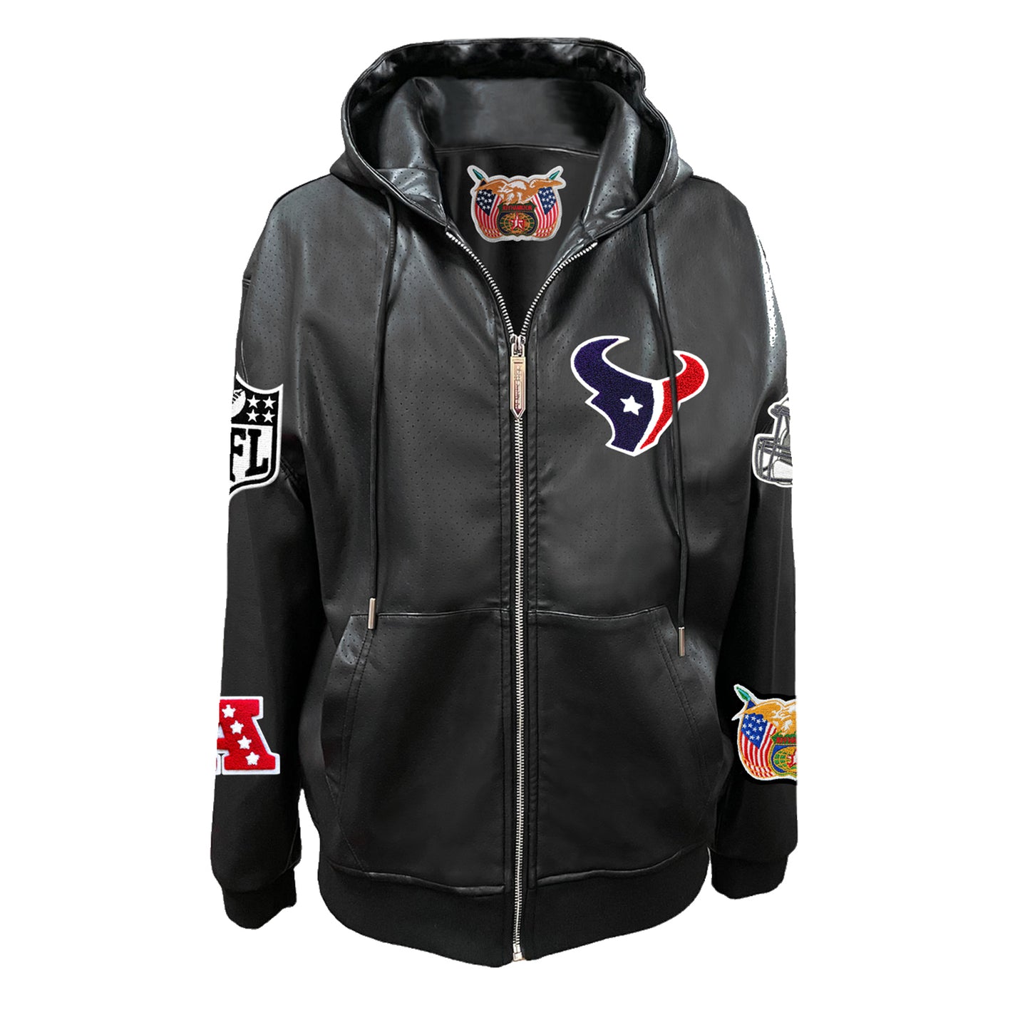 HOUSTON TEXANS LIGHTWEIGHT VEGAN ZIP-UP HOODED JACKET