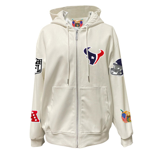 HOUSTON TEXANS LIGHTWEIGHT VEGAN ZIP-UP HOODED JACKET WHITE