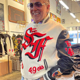 San Francisco 49ers Wool & Leather Varsity Jacket Off White/Black
