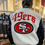 San Francisco 49ers Wool & Leather Varsity Jacket Off White/Black