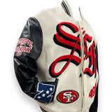 San Francisco 49ers Wool & Leather Varsity Jacket Off White/Black