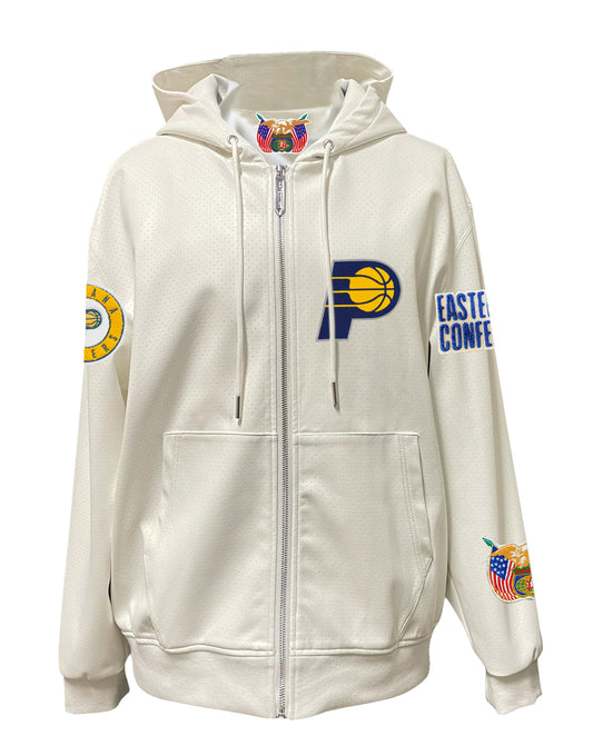 INDIANA PACERS LIGHTWEIGHT VEGAN ZIP-UP HOODED JACKET WHITE