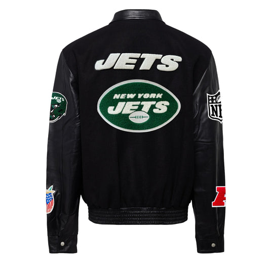 NEW YORK JETS WOOL & LEATHER VARSITY JACKET Black/Black