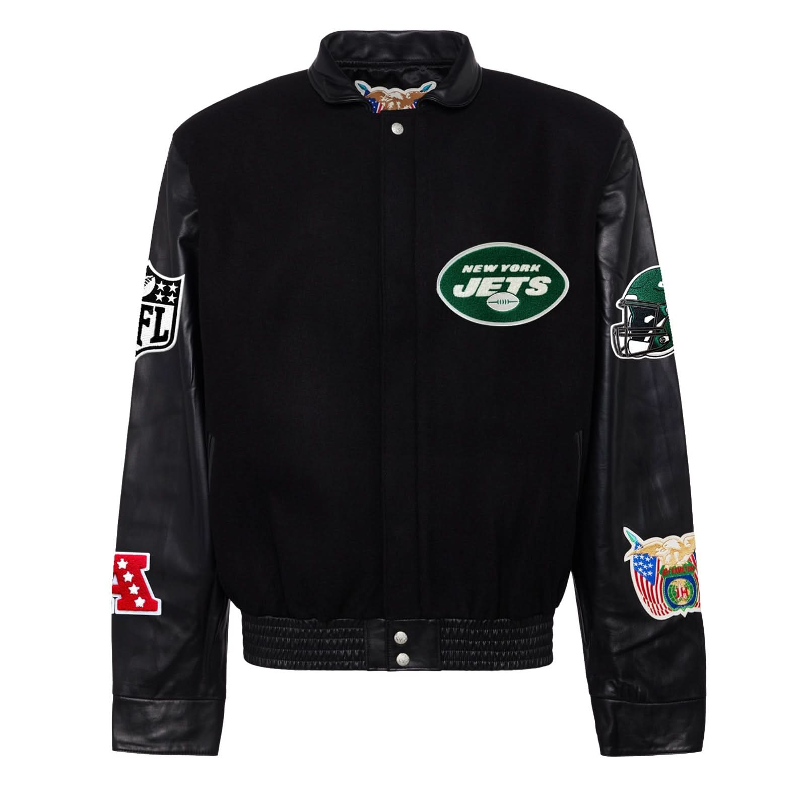 NEW YORK JETS WOOL LEATHER VARSITY JACKET Black Black Jeff Hamilton Shop