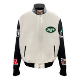 NEW YORK JETS WOOL & LEATHER JACKET Off White/Black - AR