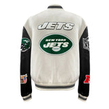 New York Jets Wool & Leather Varsity Jacket Off White/Black