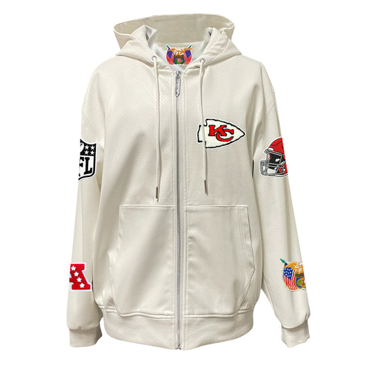 KANSAS CITY CHIEFS LIGHTWEIGHT VEGAN ZIP-UP HOODED JACKET WHITE