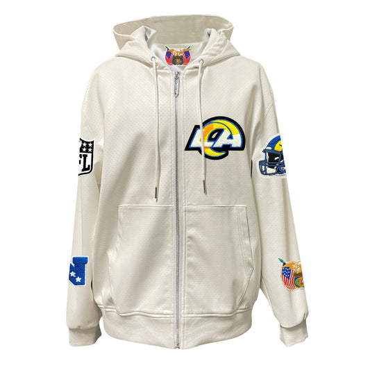 LOS ANGELES RAMS LIGHTWEIGHT VEGAN ZIP-UP HOODED JACKET WHITE