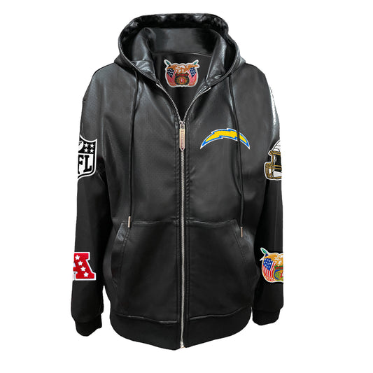 LOS ANGELES CHARGERS LIGHTWEIGHT VEGAN ZIP-UP HOODED JACKET