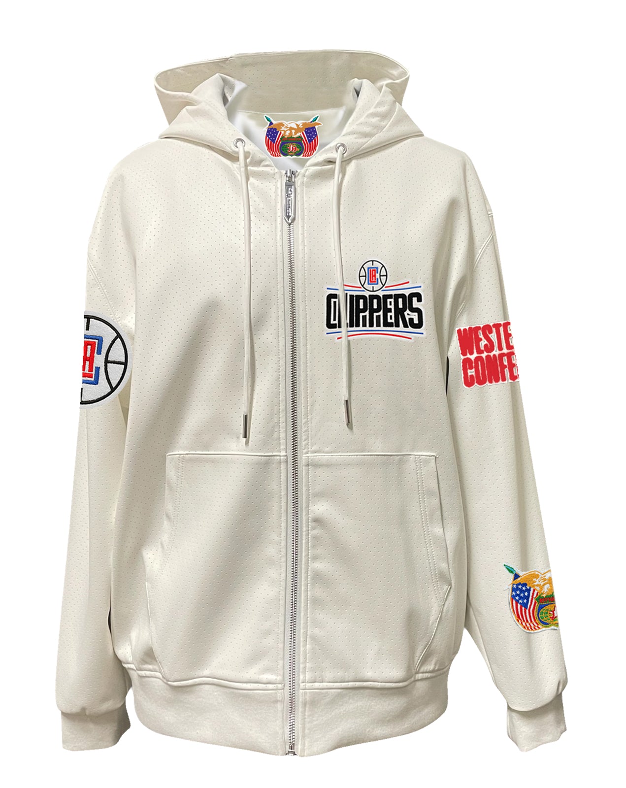 LOS ANGELES CLIPPERS LIGHTWEIGHT VEGAN ZIP-UP HOODED JACKET WHITE