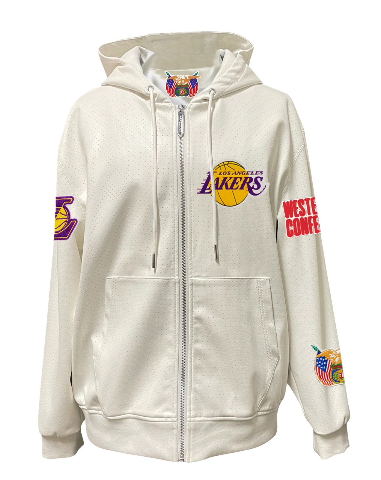 LOS ANGELES LAKERS LIGHTWEIGHT VEGAN ZIP-UP HOODED JACKET WHITE