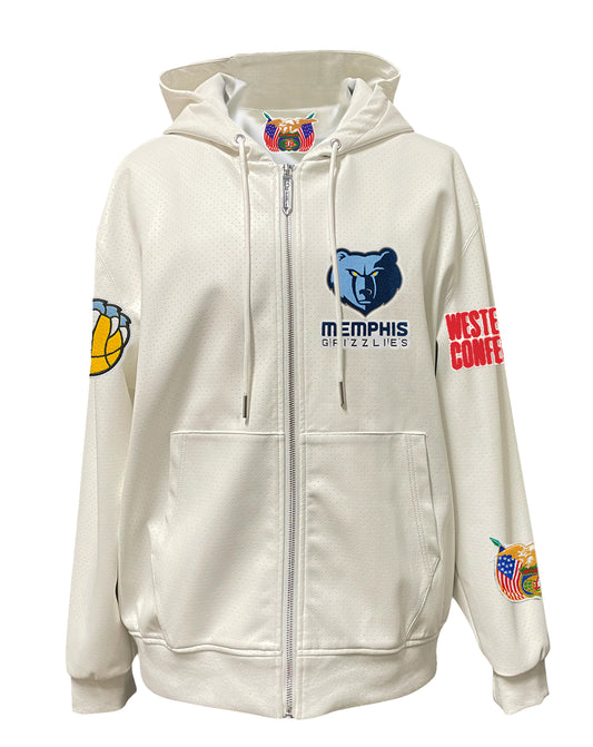 MEMPHIS GRIZZLIES LIGHTWEIGHT VEGAN ZIP-UP HOODED JACKET WHITE