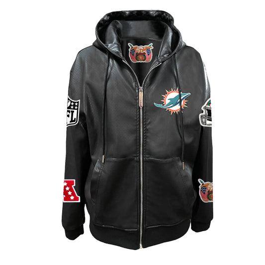 MIAMI DOLPHINS LIGHTWEIGHT VEGAN ZIP-UP HOODED JACKET