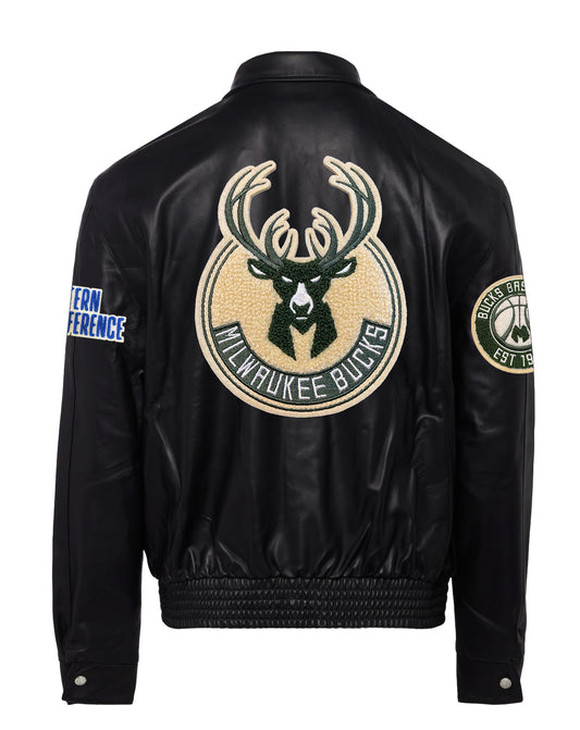 MILWAUKEE BUCKS FULL LEATHER JACKET Black