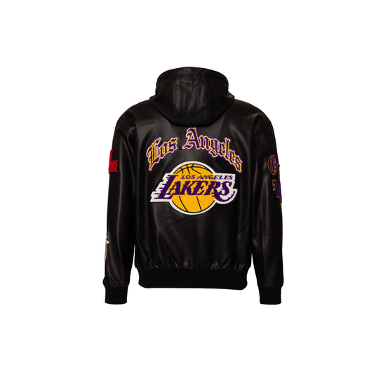 LOS ANGELES LAKERS 1947 LIGHTWEIGHT VEGAN ZIP-UP HOODED JACKET Black