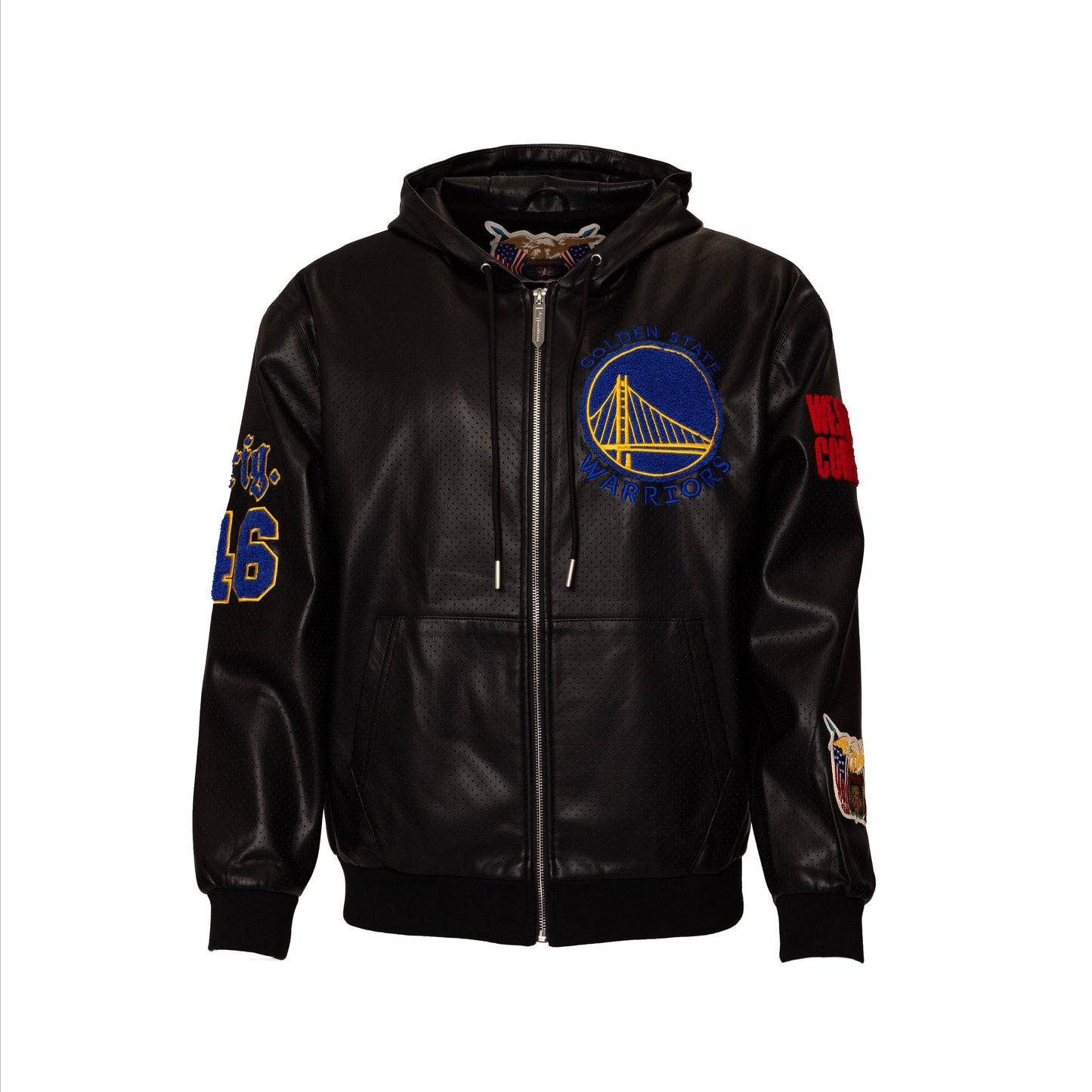 GOLDEN STATE WARRIORS 1946 LIGHTWEIGHT VEGAN ZIP-UP HOODED JACKET Black