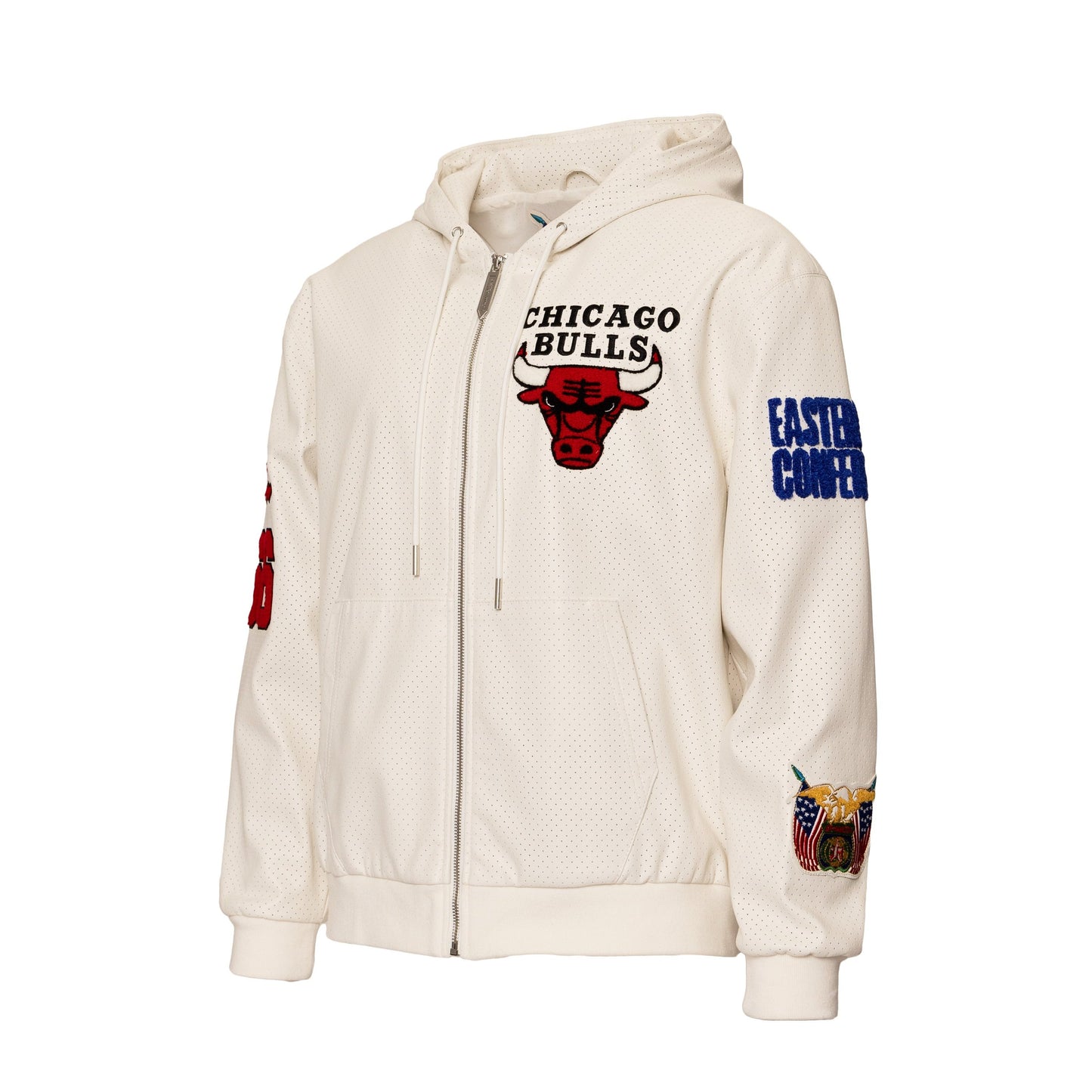 CHICAGO BULLS 1966 LIGHTWEIGHT VEGAN ZIP-UP HOODED JACKET White