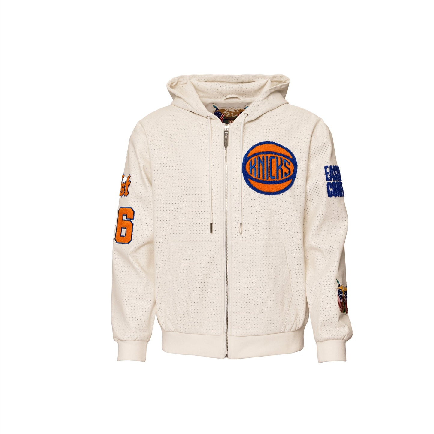 NEW YORK KNICKS 1946 LIGHTWEIGHT VEGAN ZIP-UP HOODED JACKET White