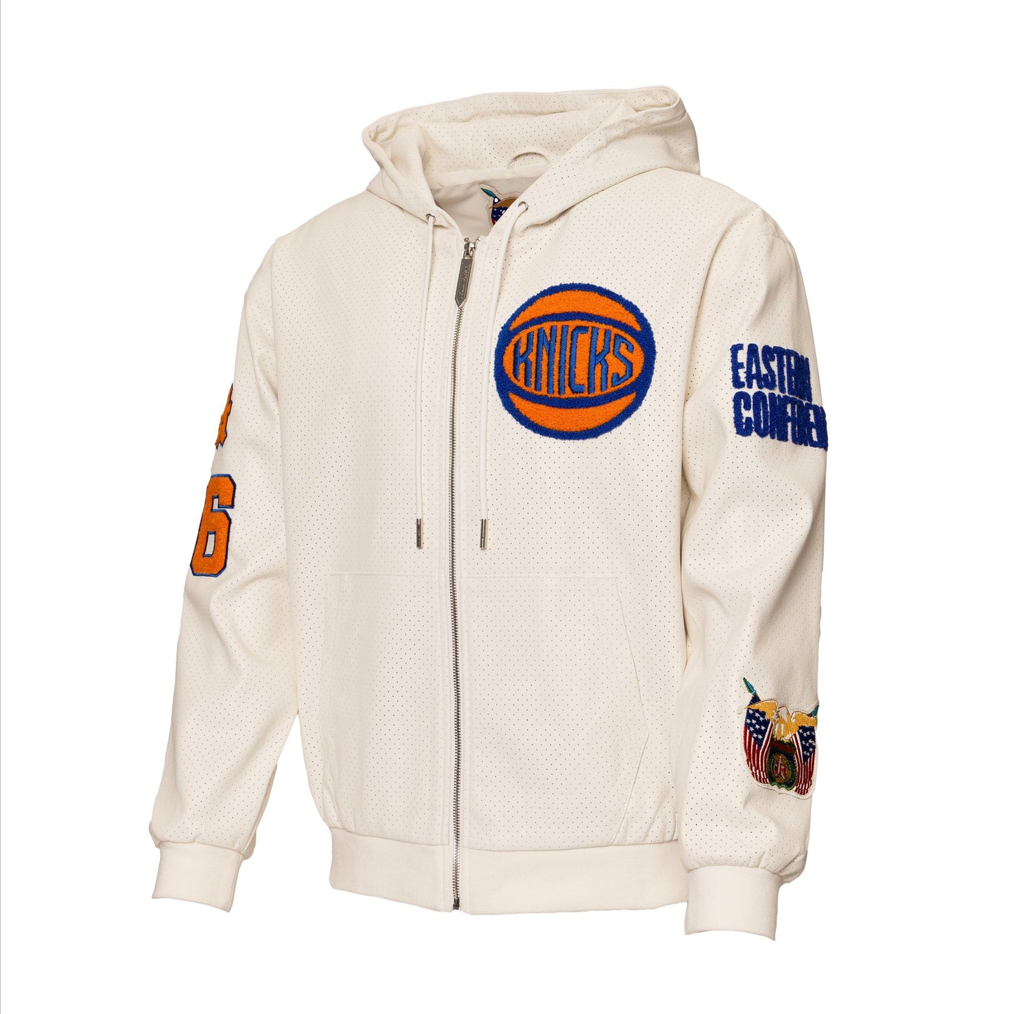 NEW YORK KNICKS 1946 LIGHTWEIGHT VEGAN ZIP-UP HOODED JACKET White